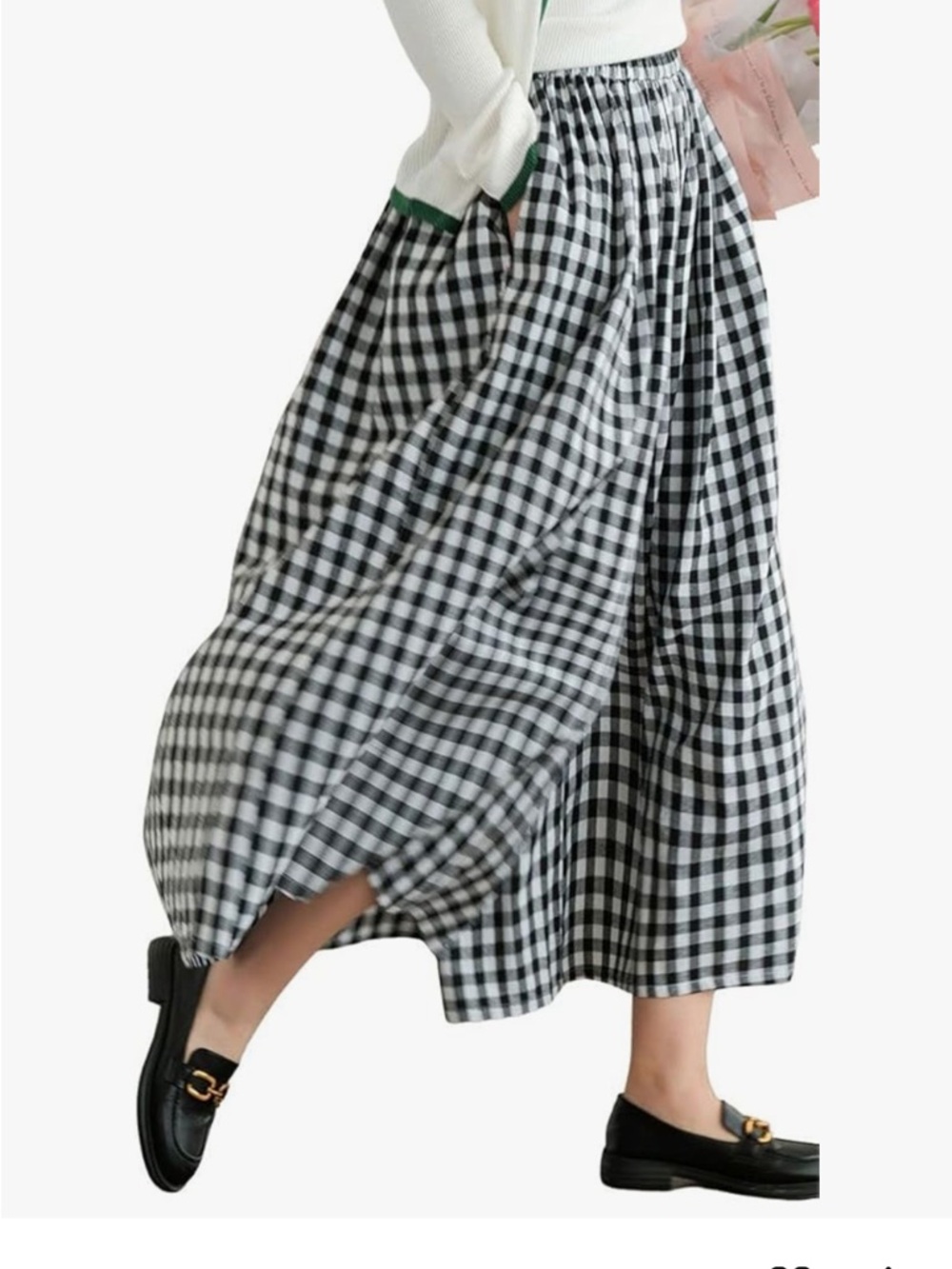 Gingham Wide Leg Pants - Black & White